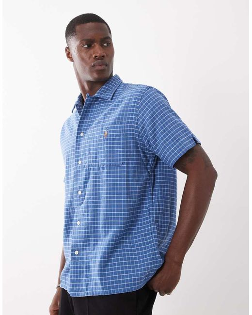 Polo Ralph Lauren Blue Icon Logo Short Sleeve Check Print Shirt for men