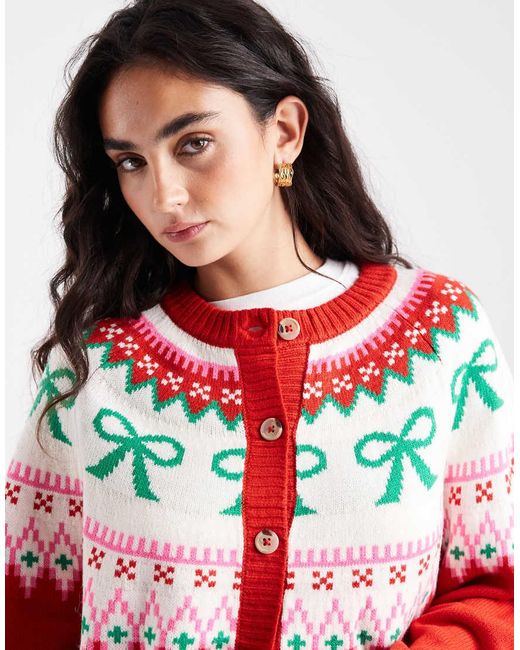 ASOS Red Bow Detail Yoke Cardigan