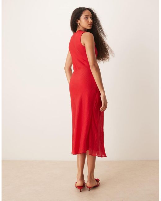 Mango Red Cowl Neck Satin Midi Dress