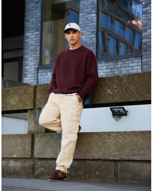 Pull coupe carrée ultra oversize en maille avec col ras ASOS pour homme en coloris Red