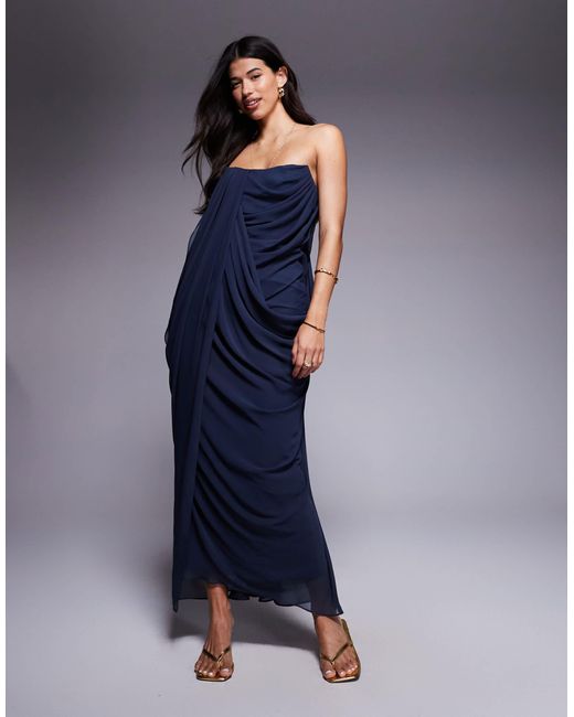 ASOS Blue Bandeau Draped Midaxi Dress