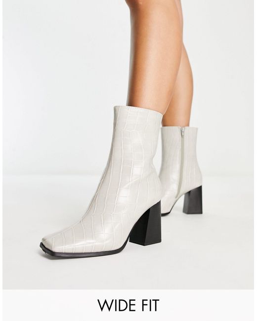 Truffle Collection White Wide Fit Square Toe Heeled Ankle Boots