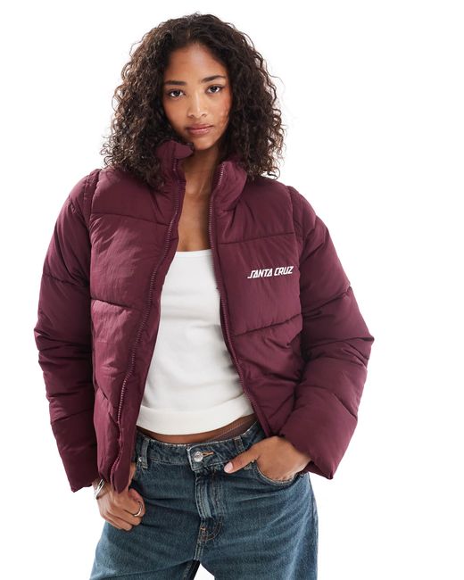 Santa Cruz Purple 2 In 1 Relaxed Quilted Jacket With Zip Off Sleeves In Burgandy