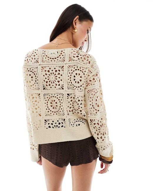 Daisy Street Natural Boho Crochet Tie Front Cardigan