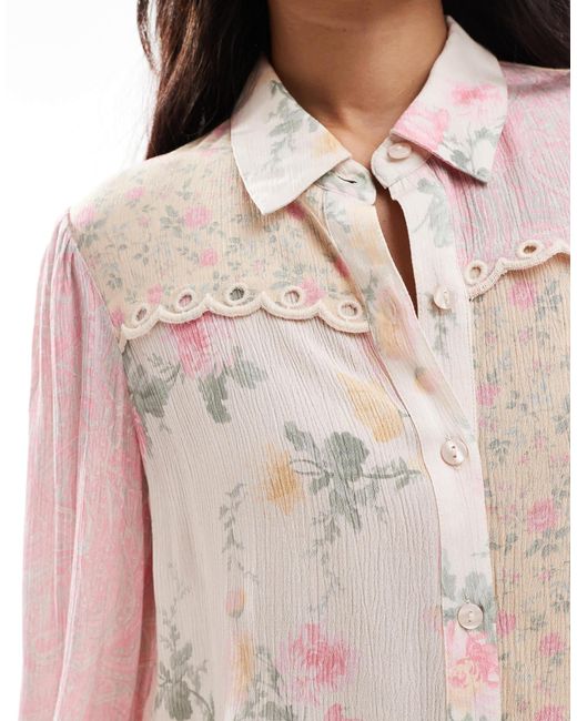 Miss Selfridge Pink – gewebte hemdbluse mit mustermix und blümchenmuster