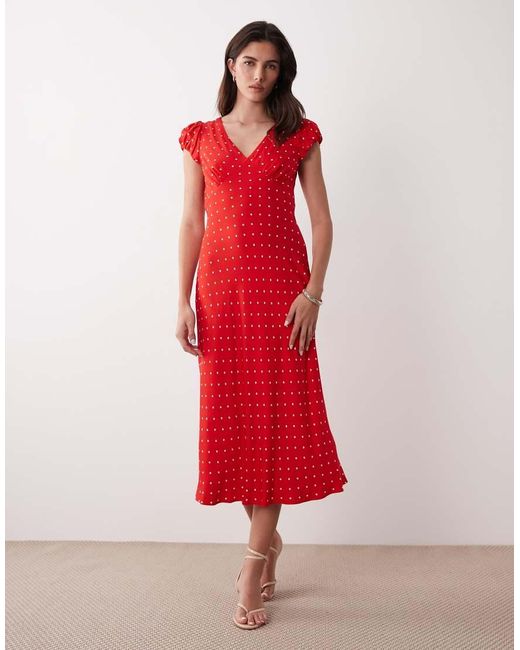 Nobody's Child Red Polka Dot V-Neck Lina Midi Dress