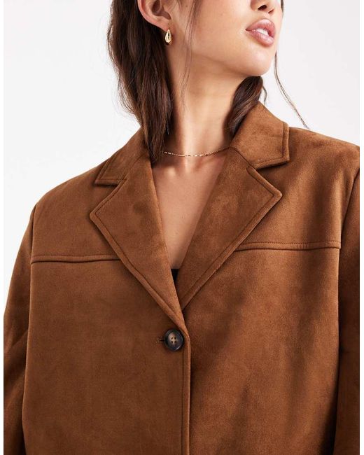 Vero Moda Brown Faux Suede Oversized Blazer