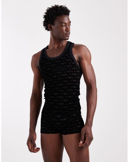 Emporio Armani Black Velvet Mesh Logo Tank for men