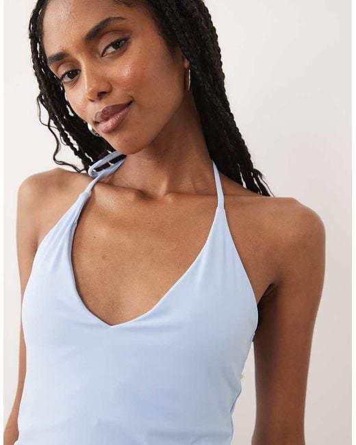 Abercrombie & Fitch Blue Bra Free V-neck Seamless Halter Top