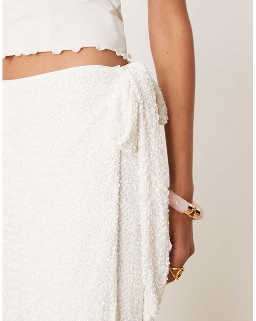 Maya Natural Embellished Wrap Midi Skirt