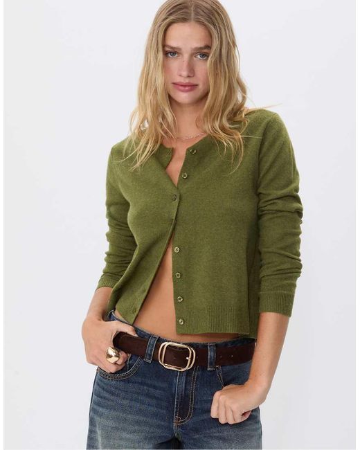 Stradivarius Green Soft-Touch Knit Cardigan With Buttons