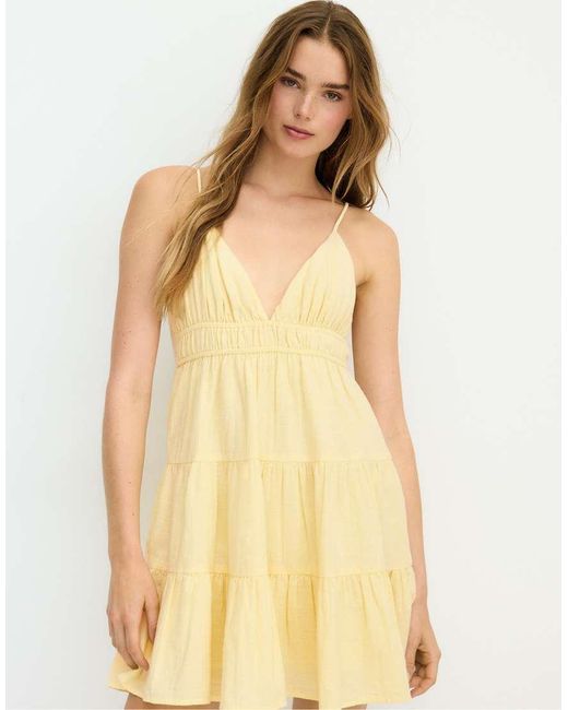 Stradivarius Yellow Short Flowing Dress With Tied Detail At The Back