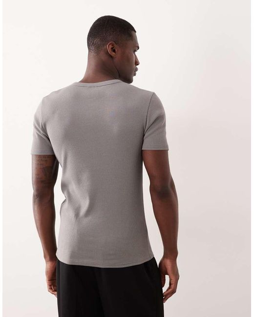 ASOS Gray Muscle Fit T-shirt With Henley Neck for men
