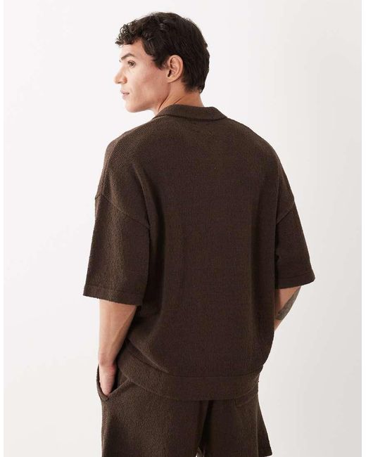ASOS Brown Oversized Co-Ord Short Sleeve Knitted Boucle Notch Neck Polo for men