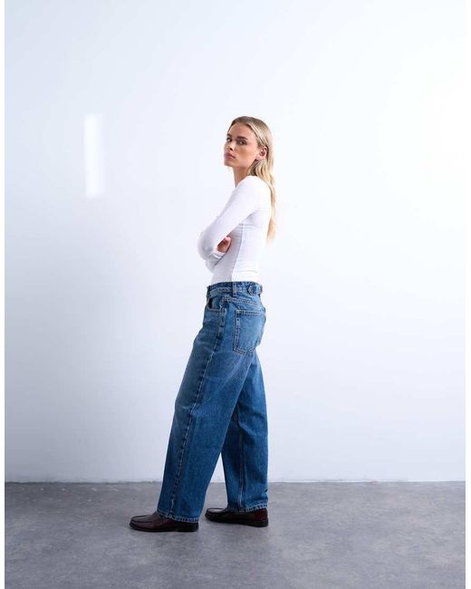 Topshop Unique Blue Cinch Low Rise Relaxed Jeans