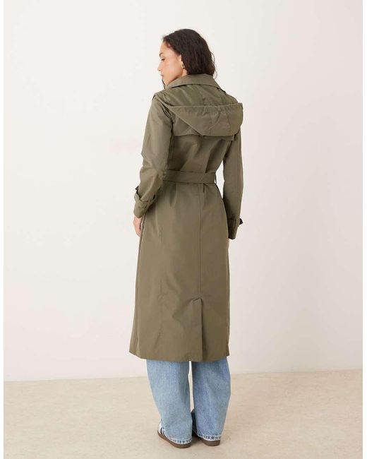 Brave Soul Natural Double-Breasted Longline Trench Coat With Detachable Hood