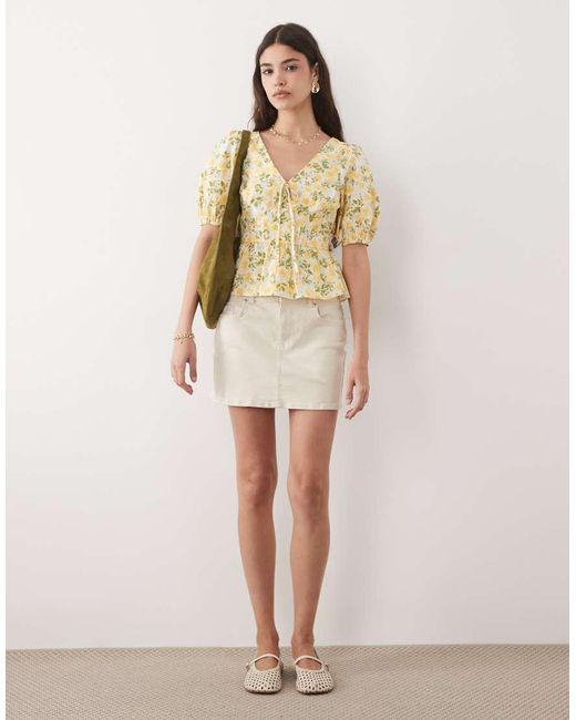 New Look Yellow Floral V-neck Shell Top