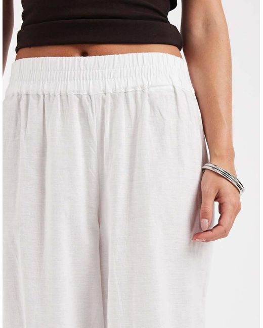 Only Petite White Nly Petite 100% Cotton Pull On Trousers With Embroidery