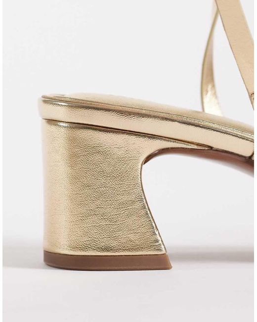 ASOS Metallic Wide Fit Honeybee Mid Block Heeled Sandals