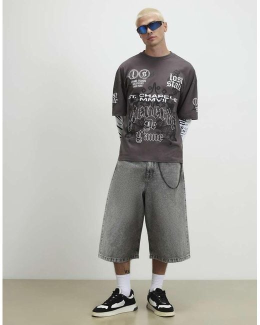 River Island Gray Oversized Fit Cotton Cherub T-Shirt for men