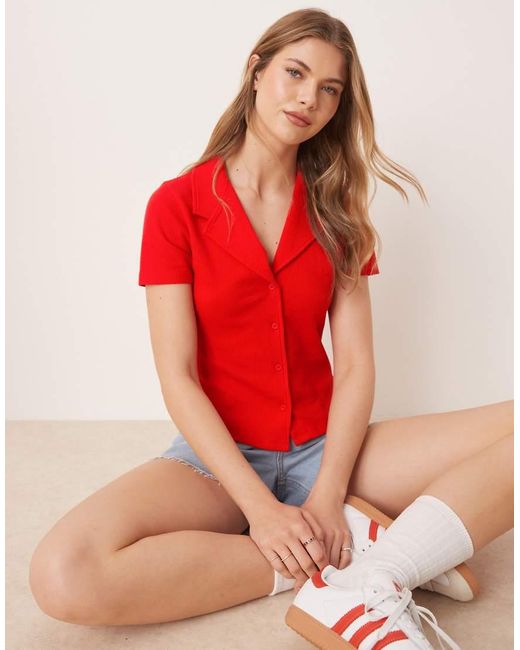 ASOS Red Shrunken Revere Waffle Shirt