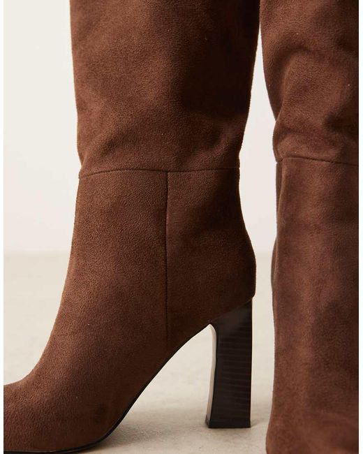 ASOS Brown Carly Block Heel Pull On Knee Boots