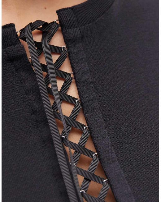 Weekday Black Slim Festival T-shirt With Cross Tie Detail