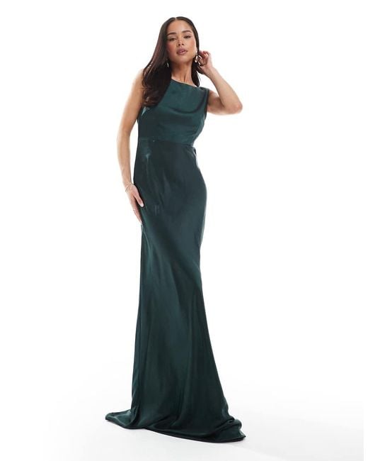 Vestido De Dama De Honor Largo Verde Con Espalda Desbocada De Satén De Six Stories de color Blue
