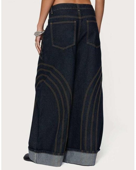 Edikted Black Cuffed Low Rise Wide Leg Jeans
