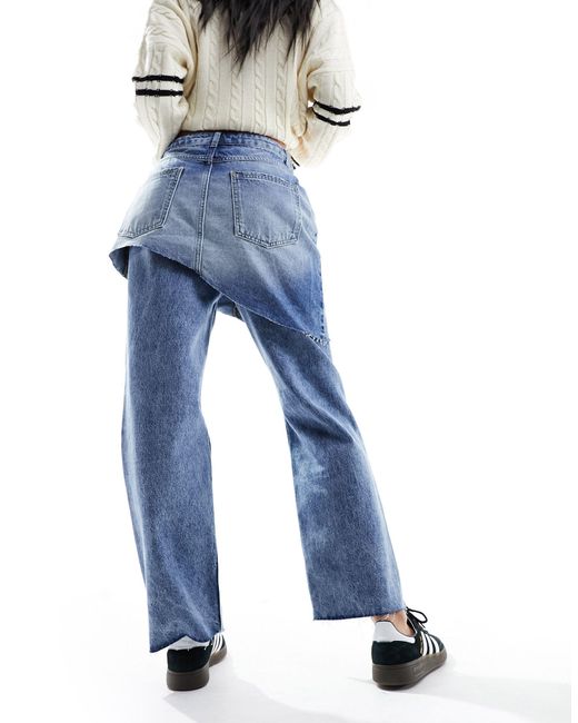 Jeans dritti con minigonna di jeans sovrapposta di Miss Selfridge in Blue