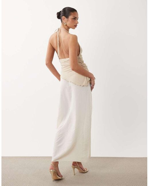 Gina Tricot White Halterneck Asymmetric Textured Maxi Dress With Open Back