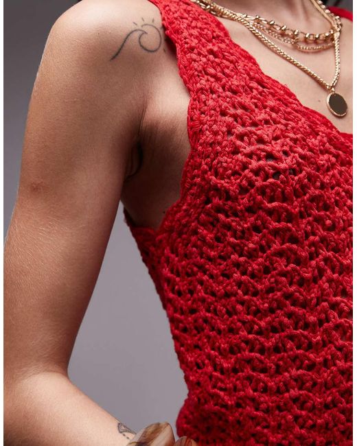 TOPSHOP Red Knitted Co-ord Stichy Tank
