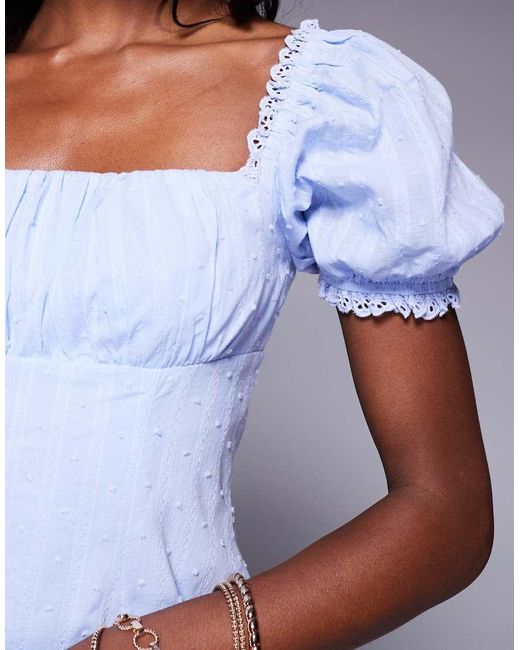 Princess Polly Mini-Jurk Met Pofmouwen En Kant in het Blue