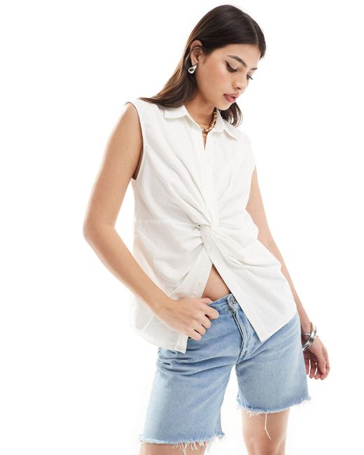 French Connection White Aoife Linen Twist Shirt