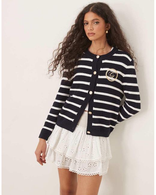 Cardigan A Righe Girocollo Con Logo di Gant in Black