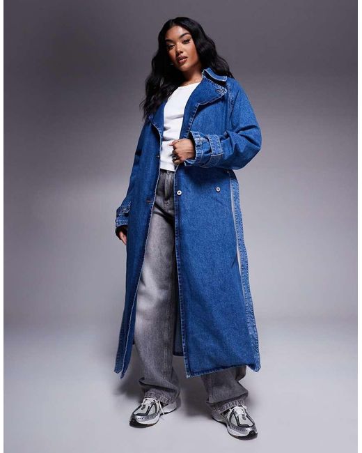 HUGO Blue Garena Oversized Fit Denim Trench Coat