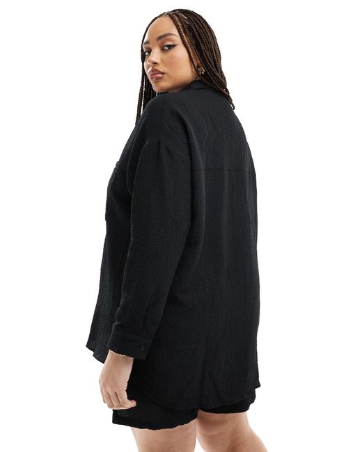 Camicia oversize nera testurizzata ondulata di Noisy May in Black