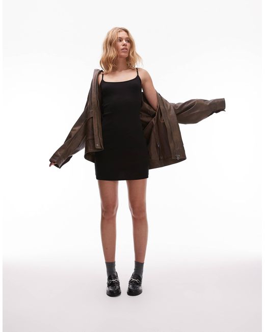 TOPSHOP Black – geripptes mini-trägerkleid