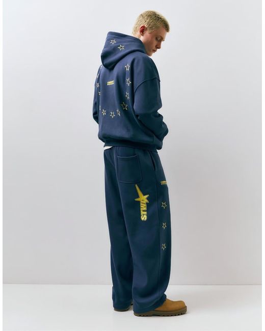 Pull&Bear Blue Stwd Zip-Up Hoodie for men