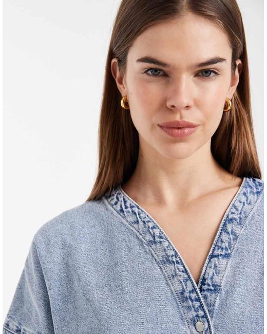 Vero Moda Blue Half Sleeve Oversized Fit Denim Top