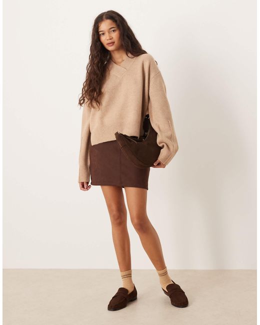 ASOS Brown Boxy V Neck Jumper With Side Split Detail