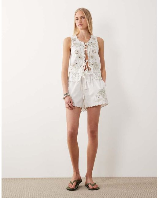 Accessorize Natural Floral Cut Out Sleeveless Tie Front Beach Top