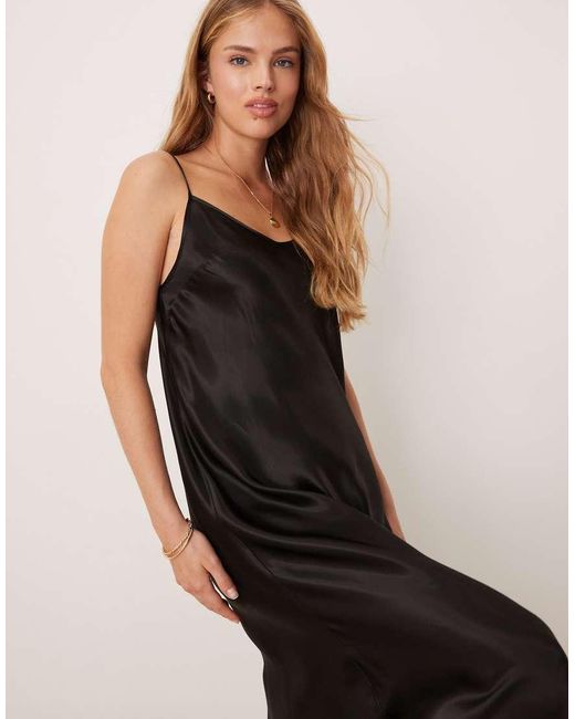 Vrg Grl Black Alber Satin Ruffle Hem Maxi Dress