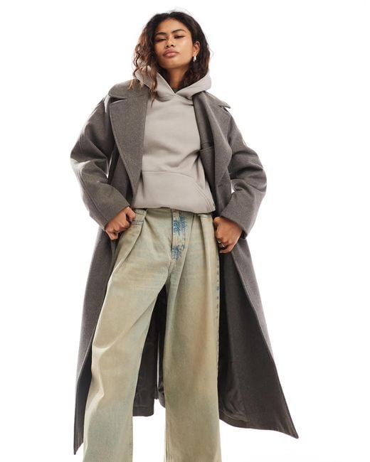 Weekday Gray Kia Wool Blend Oversized Coat With Tie Waist Detail