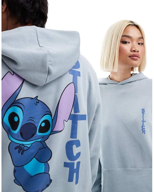 Sudadera Gris Extragrande Con Capucha Y Estampados De Stitch De Disney De ASOS de color Blue