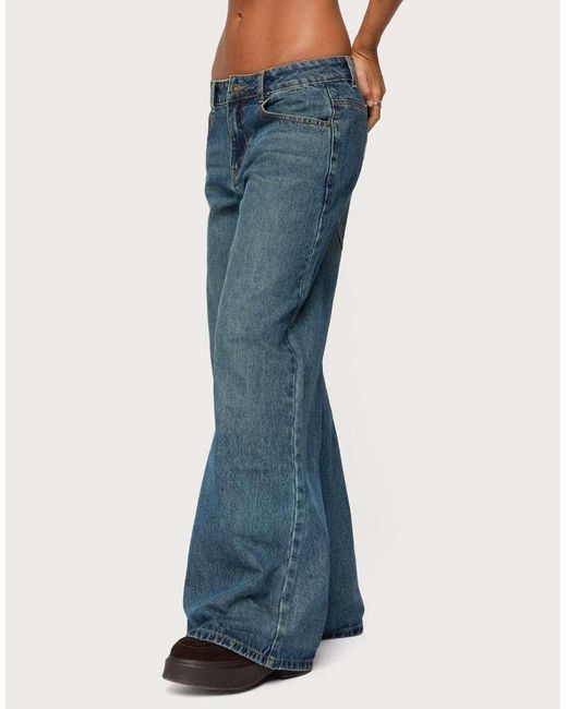 Edikted Blue Heartly Low Rise Straight Leg Jeans