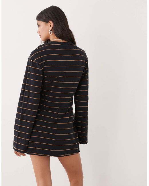 Monki Black – tailliertes, langärmliges mini-shirt-kleid