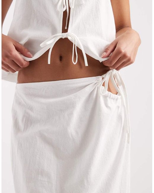 4th & Reckless White Cotton Tie Side Detail Beach Maxi Skirt Co-Ord