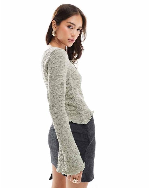 ASOS Gray Textured Asymmetric Angel Sleeve Top