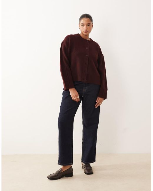 ASOS Brown Asos Design Curve Boxy Crew Neck Cardigan With Side Slit Detail